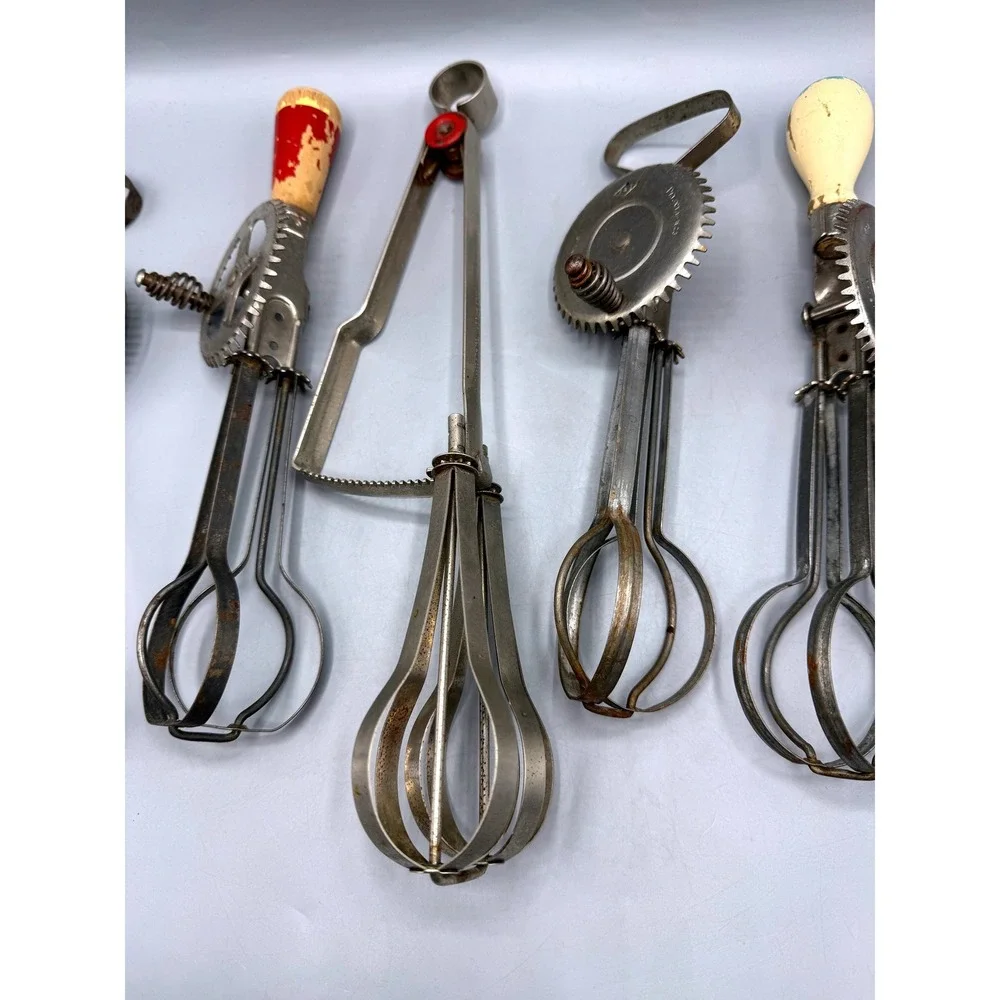 Vintage Hand Crank Egg Beater Lot 6pc Taplin High Speed Rustic Kitchen Decor